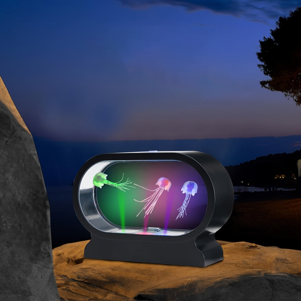 LumiJelly - Lampa Stołowa LED Meduza, Symulacja Akwarium w 3 Kolorach, Zasilana Baterią, Światło Dekoracyjne