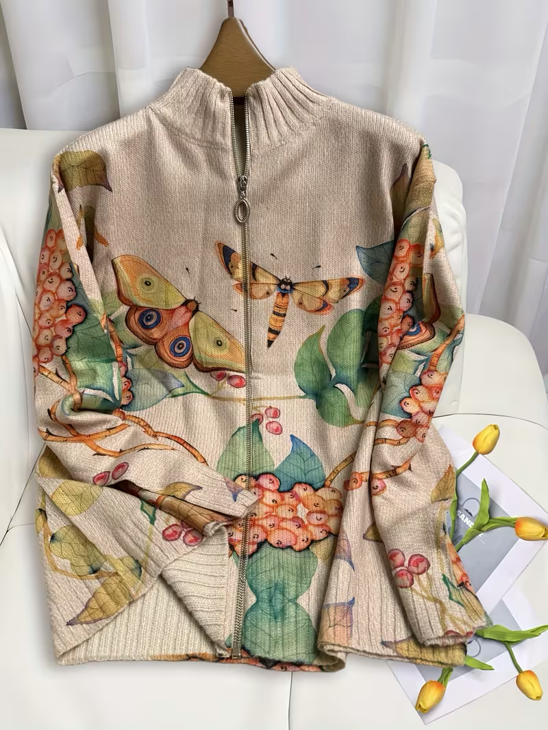 Brontë | Fjärilsträdgård Zip Cardigan