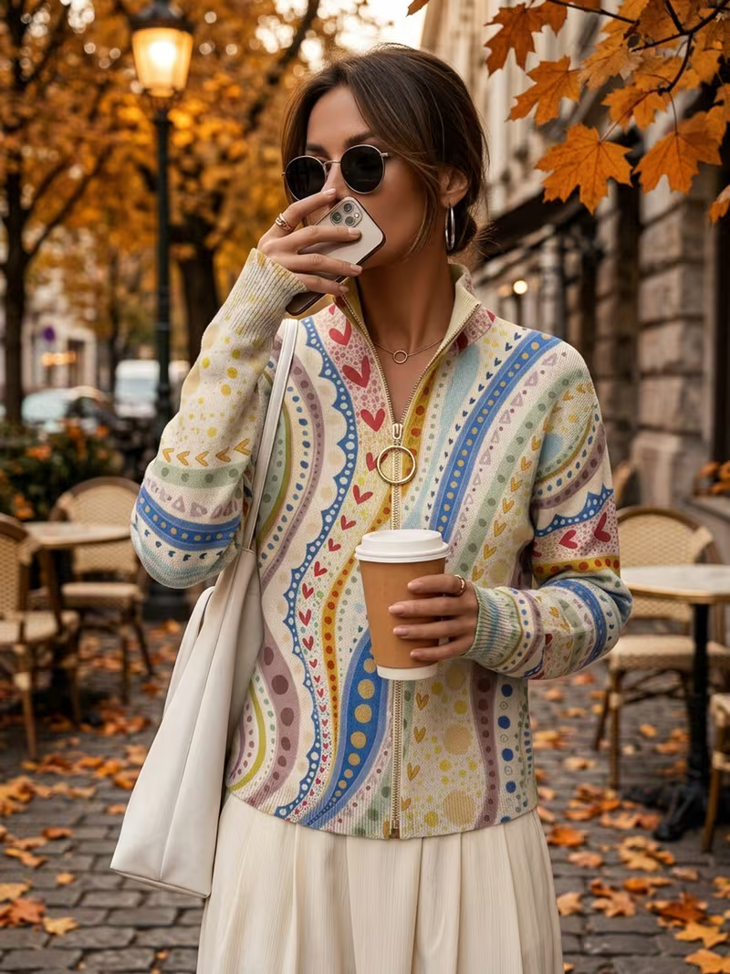 Ambrosine | Målade Paisley Zip Cardigan