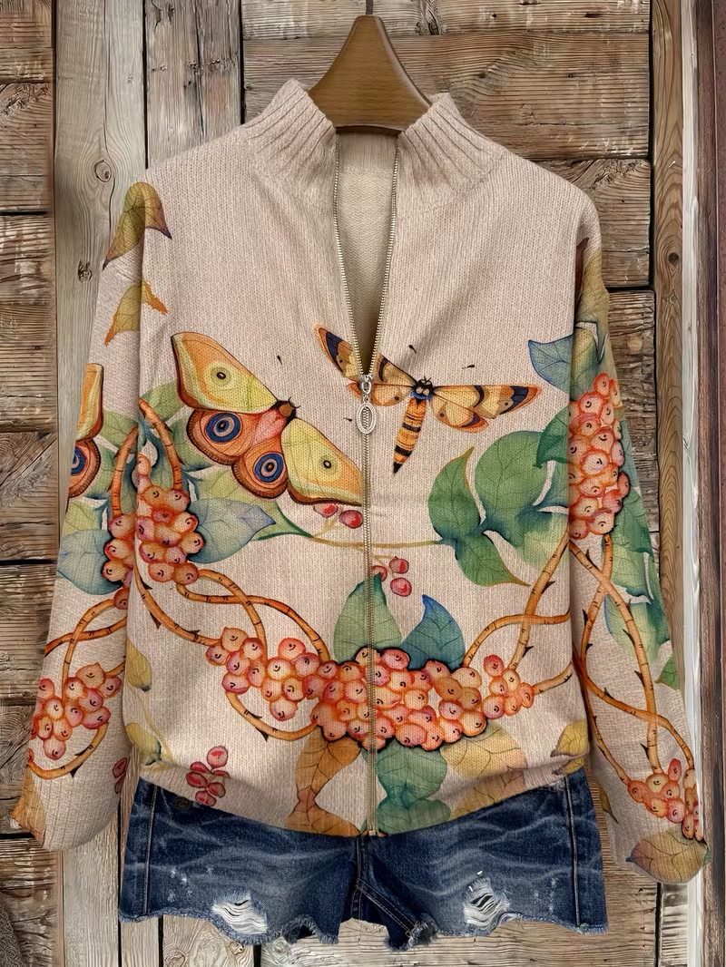 Brontë | Fjärilsträdgård Zip Cardigan