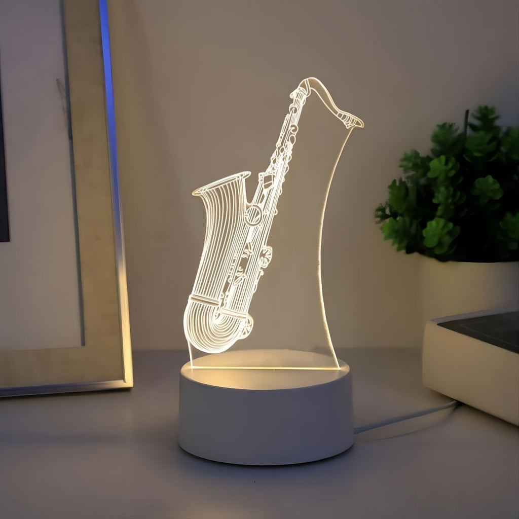 SaxGlow - 3D Lampa nocna LED w kształcie saksofonu, zasilana przez USB