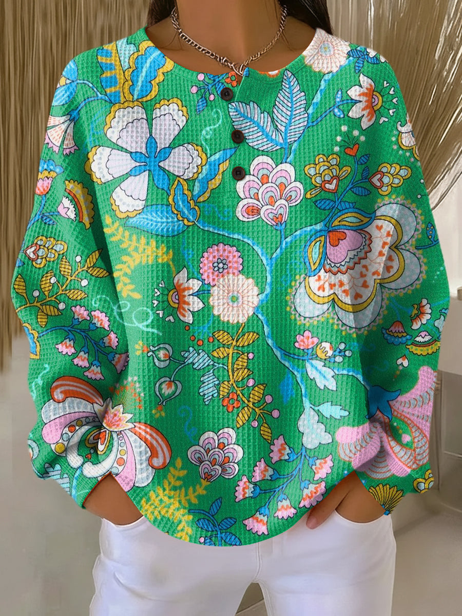 Florence | Tröja med Färgglad Etnisk Blomstertryck