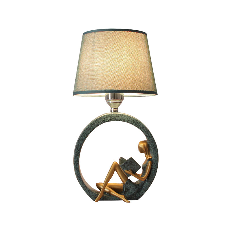 Nowoczesna Lampa do Czytania dla Dziewczynki - Lampa Stołowa 1-Świetlna z Niebieskim Abażurem z Tkaniny