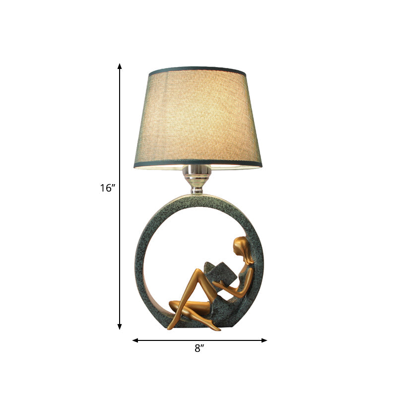 Nowoczesna Lampa do Czytania dla Dziewczynki - Lampa Stołowa 1-Świetlna z Niebieskim Abażurem z Tkaniny