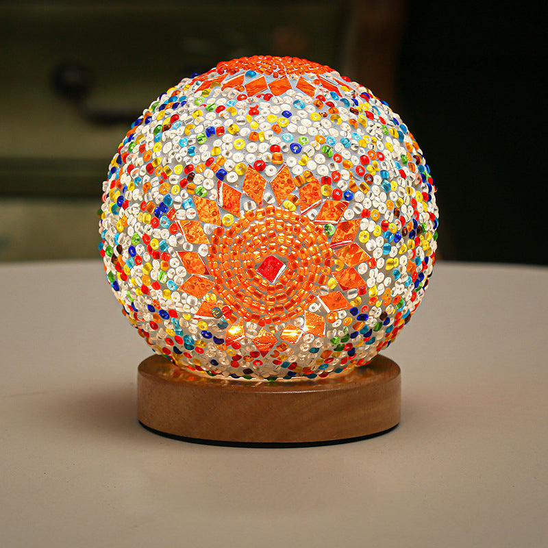 Luminara - Sferyczna LED Przyciemniana Szklana Lampa Stołowa Barokowa Mozaika 3.9"