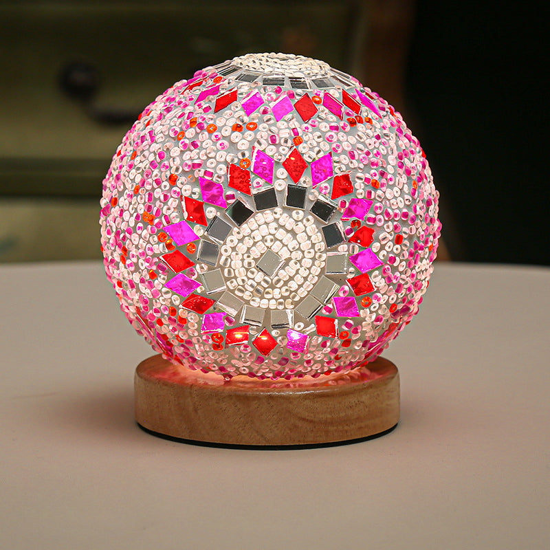 Luminara - Sferyczna LED Przyciemniana Szklana Lampa Stołowa Barokowa Mozaika 3.9"