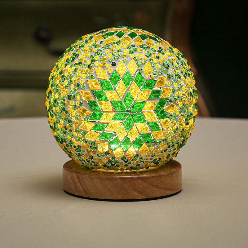 Luminara - Sferyczna LED Przyciemniana Szklana Lampa Stołowa Barokowa Mozaika 3.9"