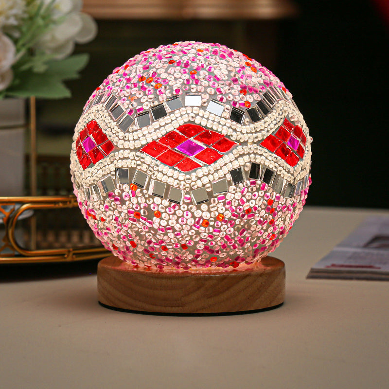 Luminara - Sferyczna LED Przyciemniana Szklana Lampa Stołowa Barokowa Mozaika 3.9"