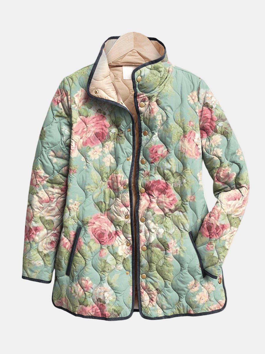 Carys | Retro Blommönstrad Vadderad Jacka