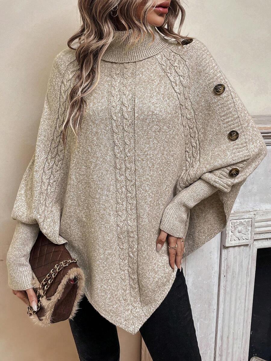Alexis | Höghalsad Batwing Poncho Tröja