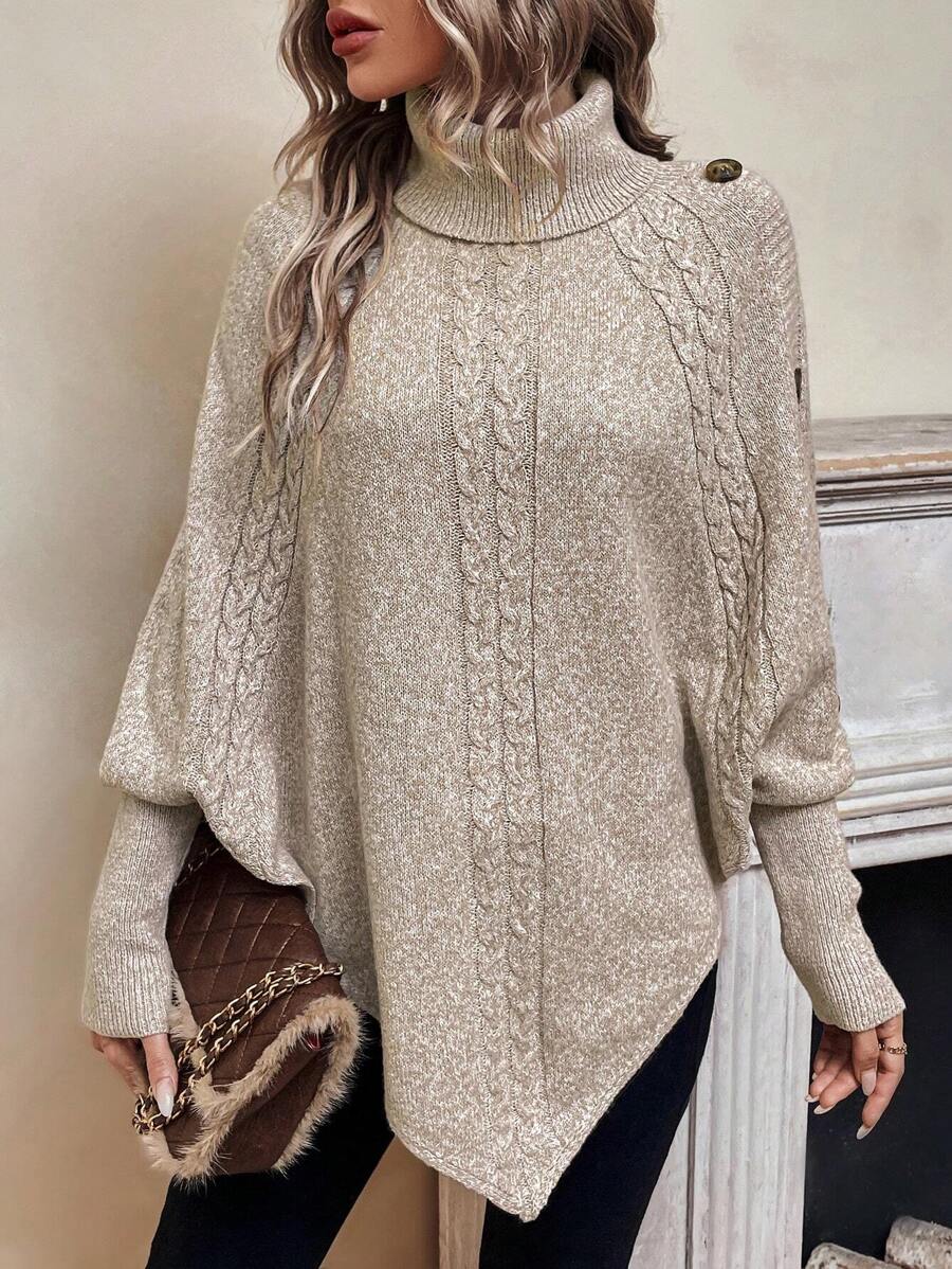 Alexis | Höghalsad Batwing Poncho Tröja