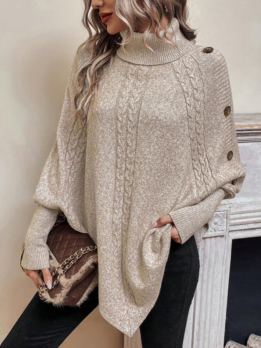 Alexis | Höghalsad Batwing Poncho Tröja