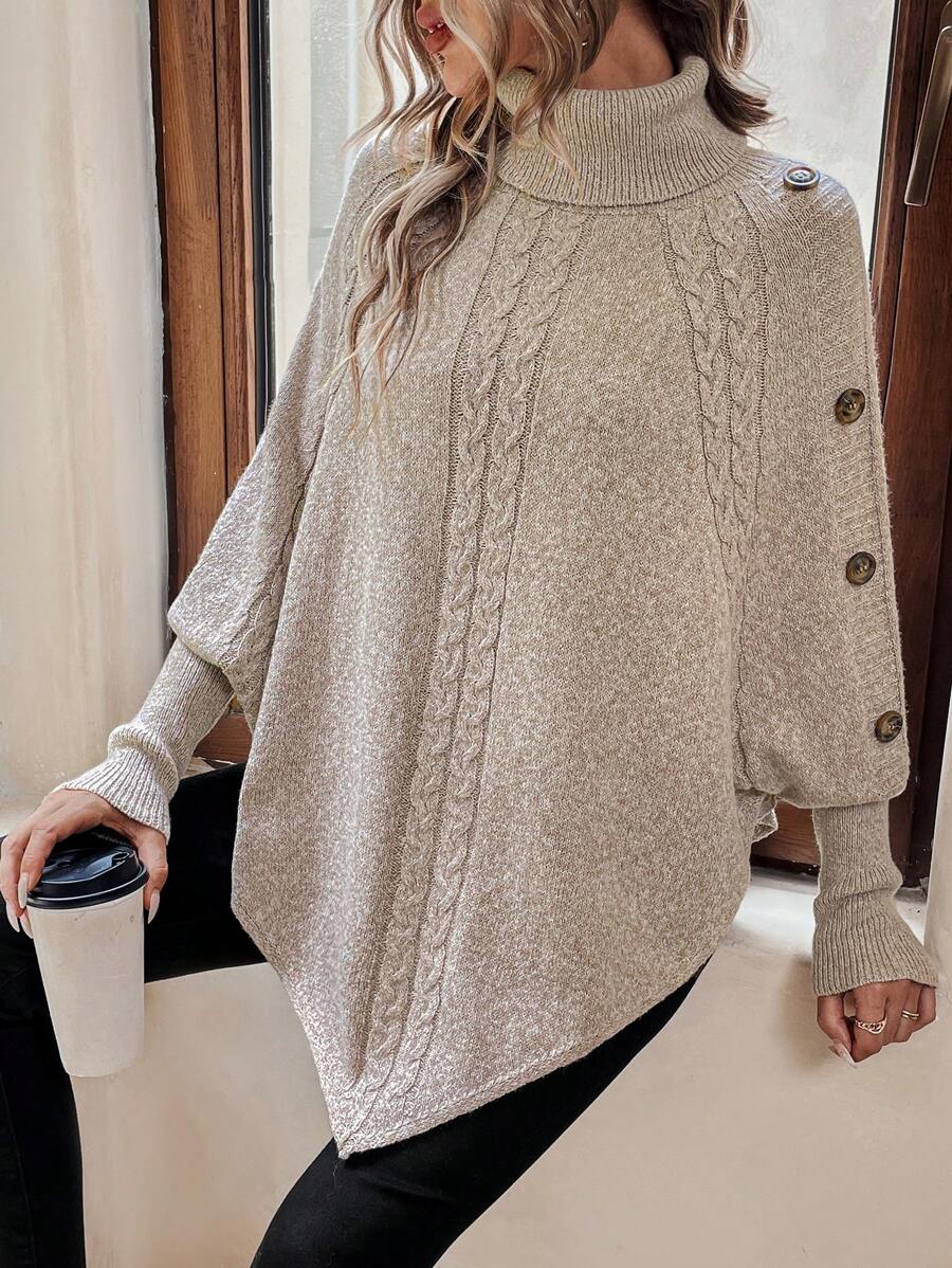 Alexis | Höghalsad Batwing Poncho Tröja
