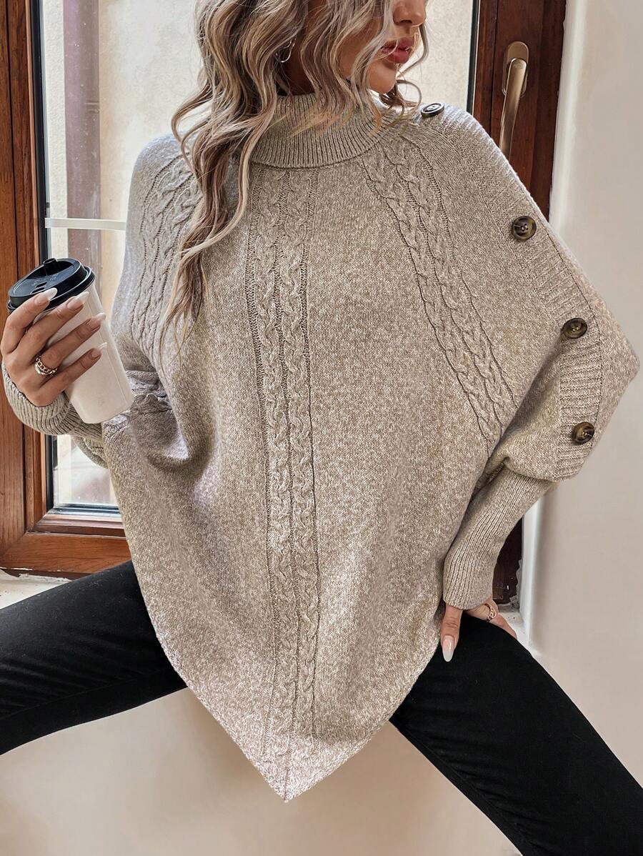 Alexis | Höghalsad Batwing Poncho Tröja