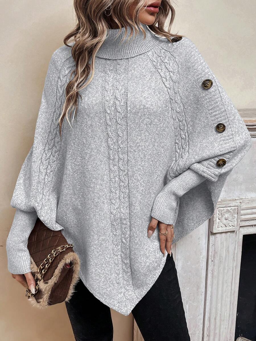 Alexis | Höghalsad Batwing Poncho Tröja