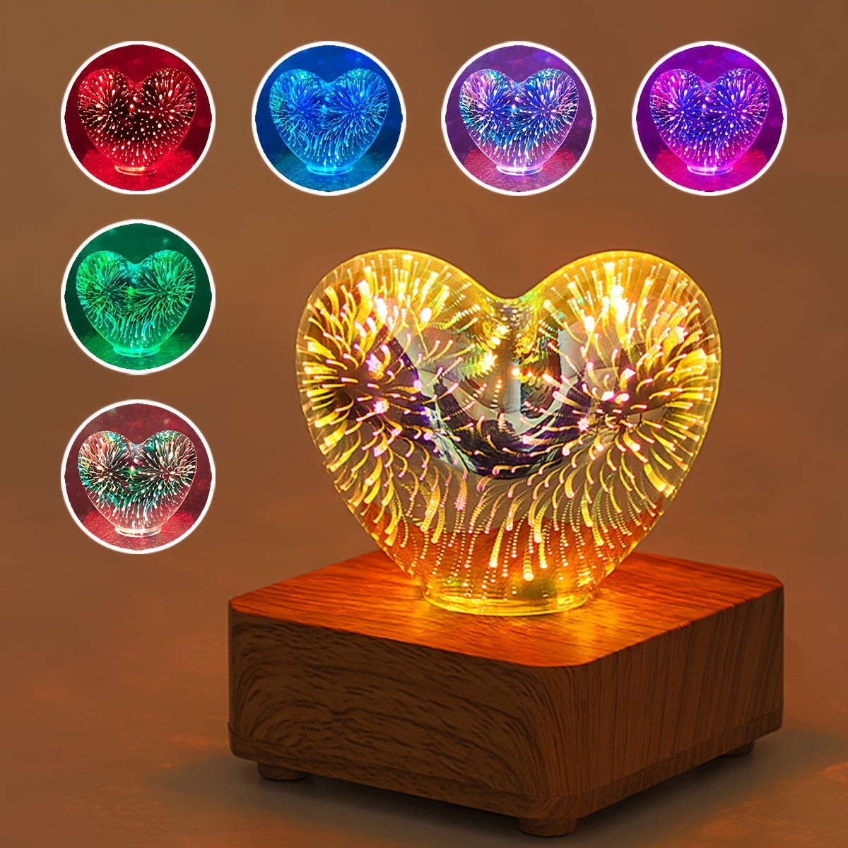 LoveLight - 3D Serce Fajerwerki LED Nocna Lampka, Zasilana przez USB