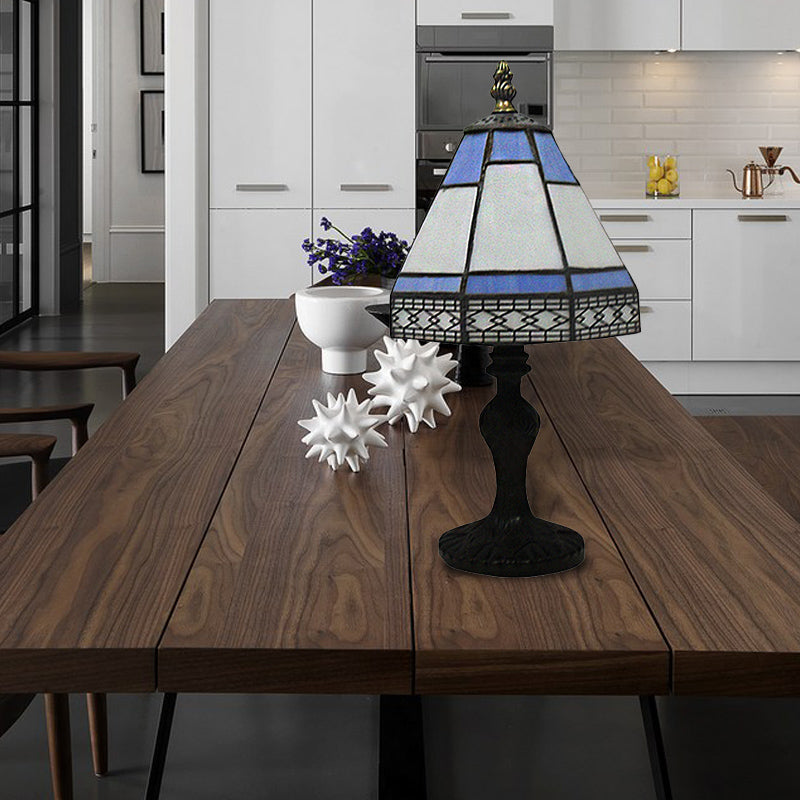 Lampa Stołowa Tiffany - Beżowo/Niebieska w Stylu Pagody