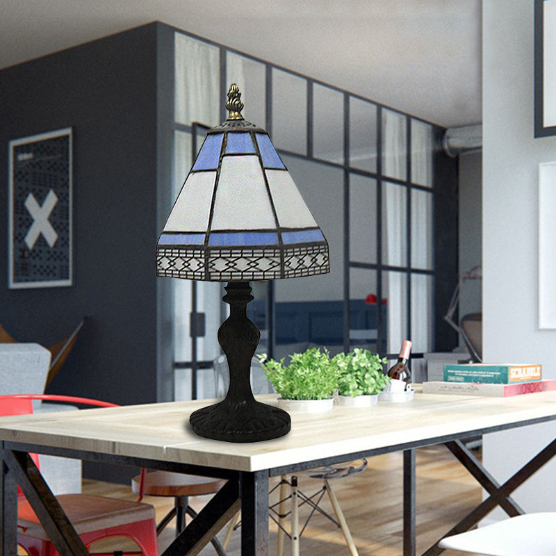 Lampa Stołowa Tiffany - Beżowo/Niebieska w Stylu Pagody