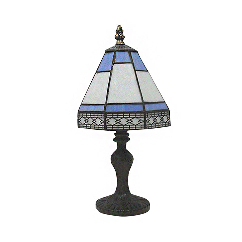 Lampa Stołowa Tiffany - Beżowo/Niebieska w Stylu Pagody