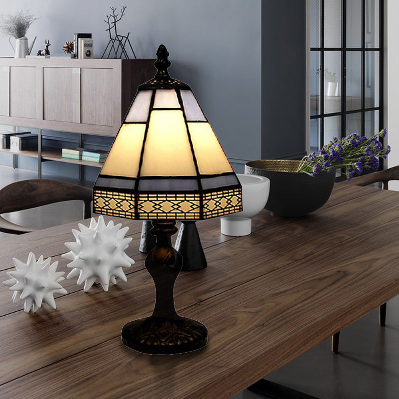 Lampa Stołowa Tiffany - Beżowo/Niebieska w Stylu Pagody