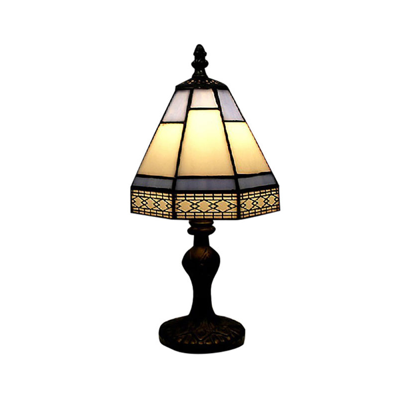 Lampa Stołowa Tiffany - Beżowo/Niebieska w Stylu Pagody