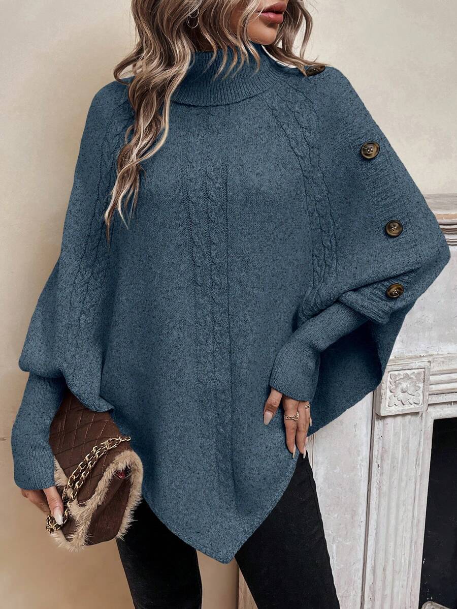 Alexis | Höghalsad Batwing Poncho Tröja