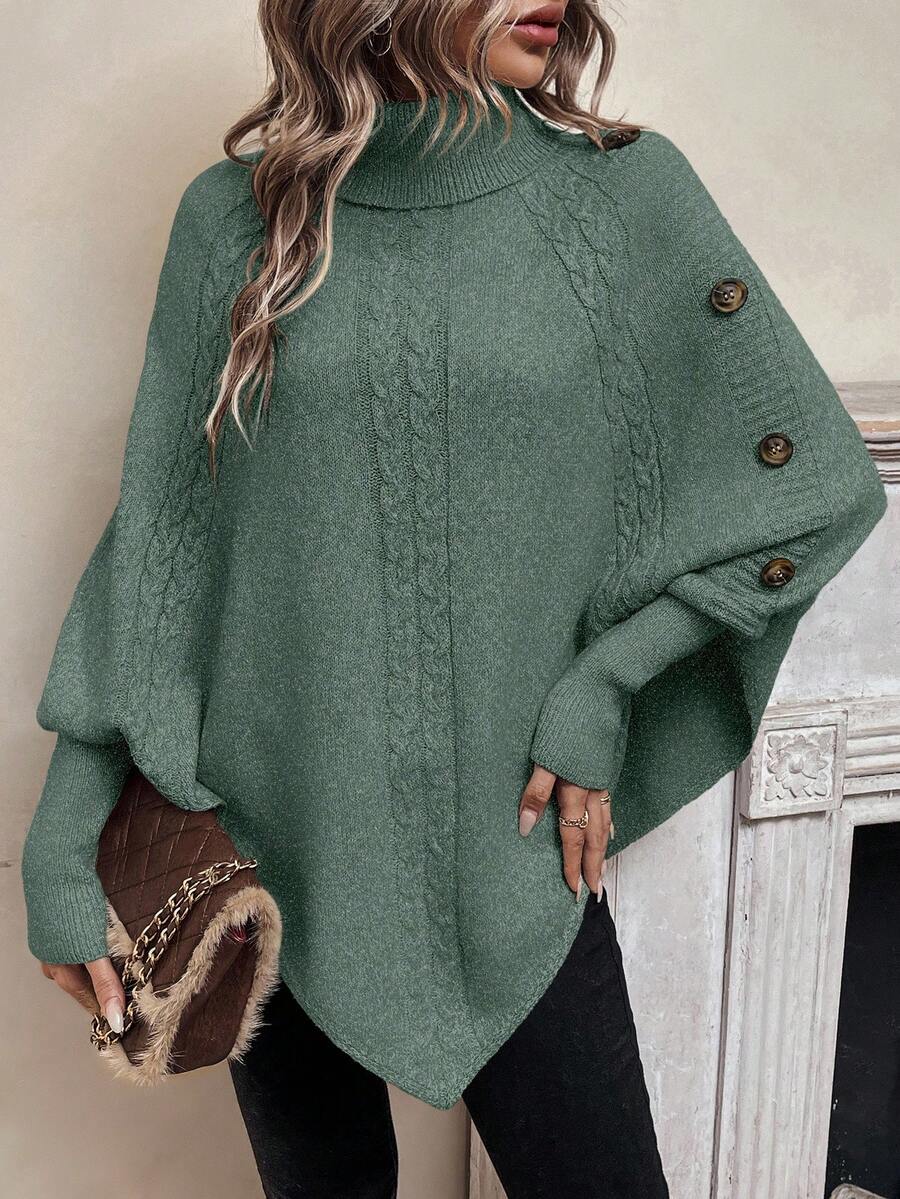 Alexis | Höghalsad Batwing Poncho Tröja