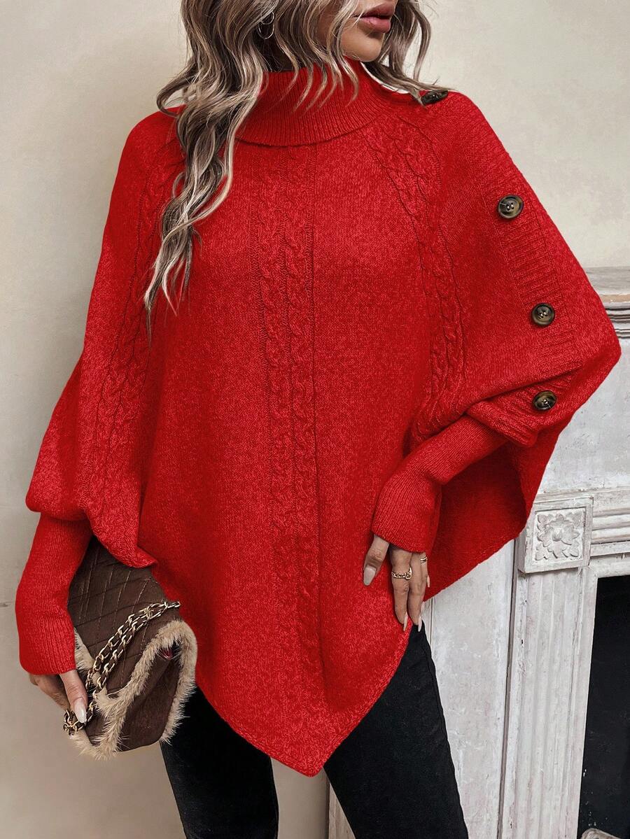 Alexis | Höghalsad Batwing Poncho Tröja