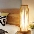 BambooGlow - Prostokątna Lampa Stołowa z Bambusa z Tkaninowym Kloszem