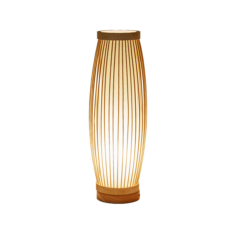 BambooGlow - Prostokątna Lampa Stołowa z Bambusa z Tkaninowym Kloszem