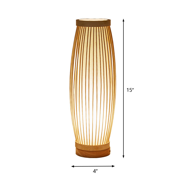 BambooGlow - Prostokątna Lampa Stołowa z Bambusa z Tkaninowym Kloszem