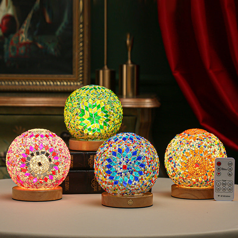 Luminara - Sferyczna LED Przyciemniana Szklana Lampa Stołowa Barokowa Mozaika 3.9"