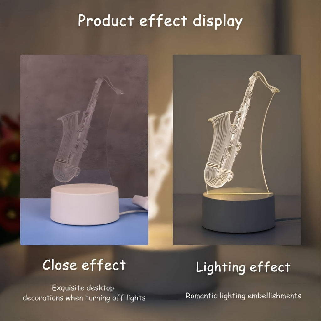 SaxGlow - 3D Lampa nocna LED w kształcie saksofonu, zasilana przez USB