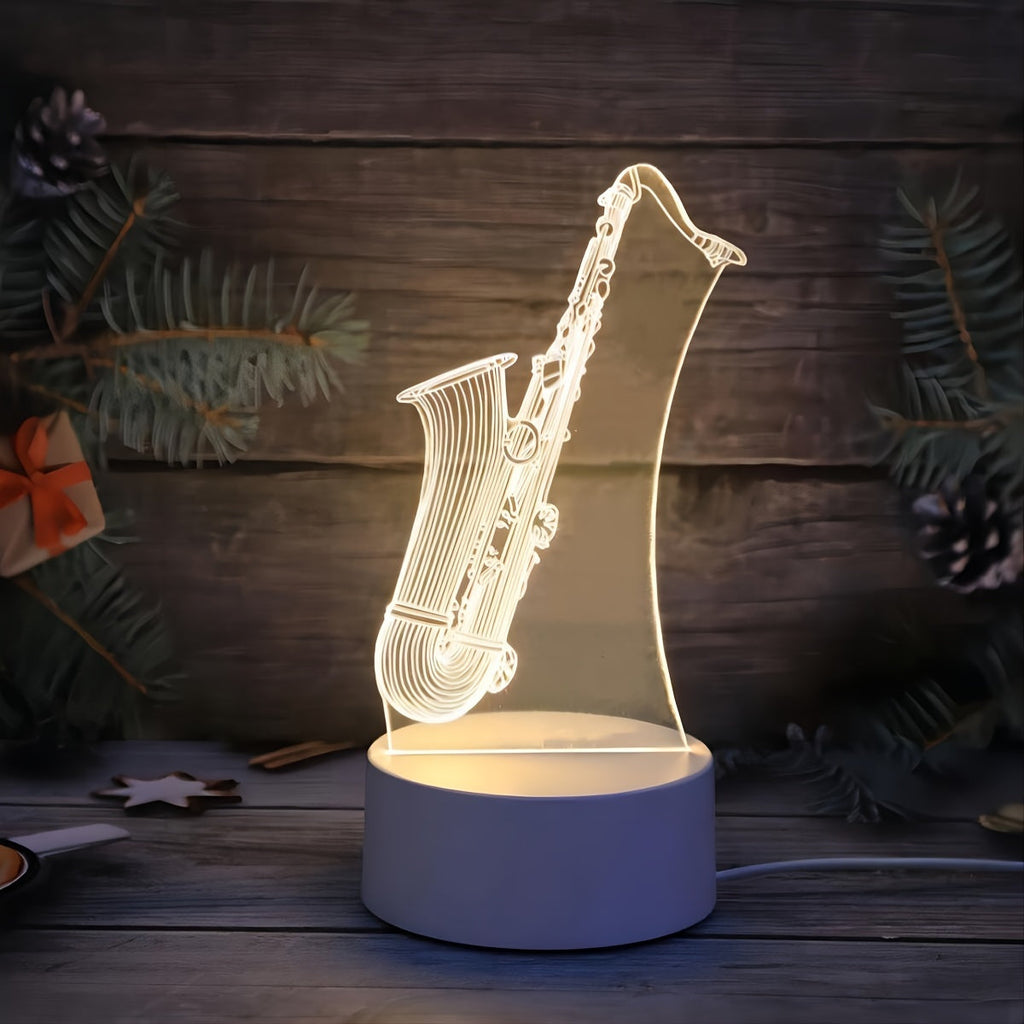SaxGlow - 3D Lampa nocna LED w kształcie saksofonu, zasilana przez USB