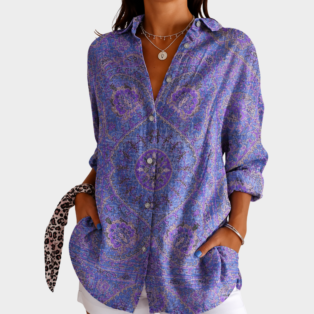Lila Paisleymedaljong Blus