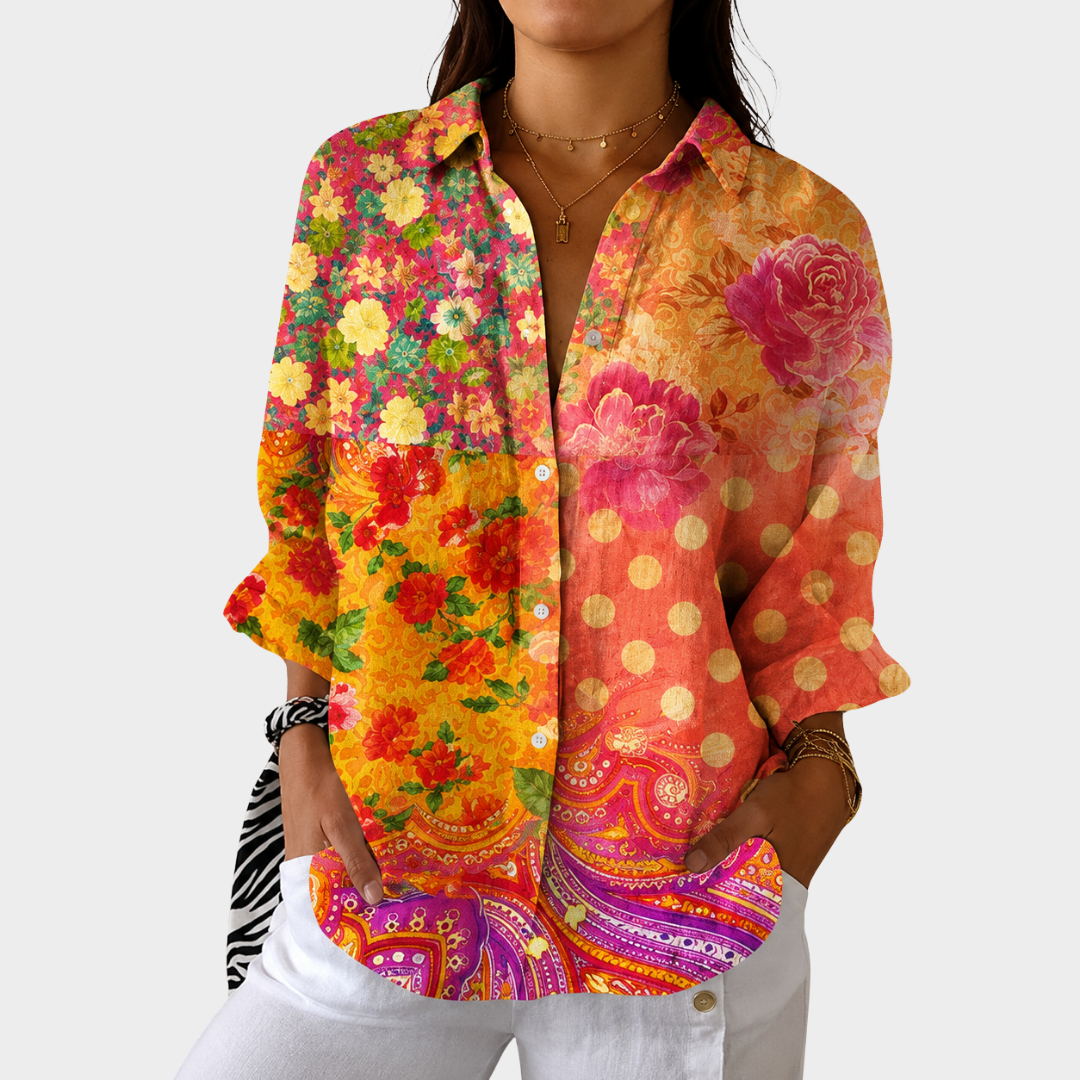 Orange Blomsterpatchwork Blus