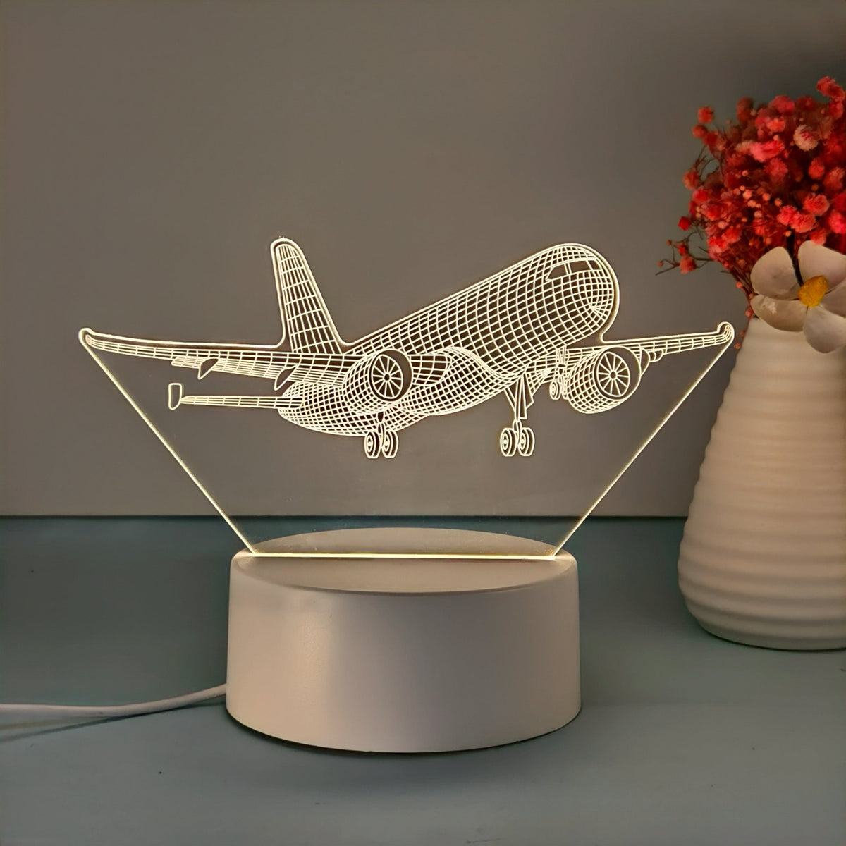 SkyGlow - 3D Samolot Akrylowa Lampka Nocna z USB, LED Lampka Stołowa