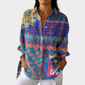 Etnisk Blå Patchwork Blus