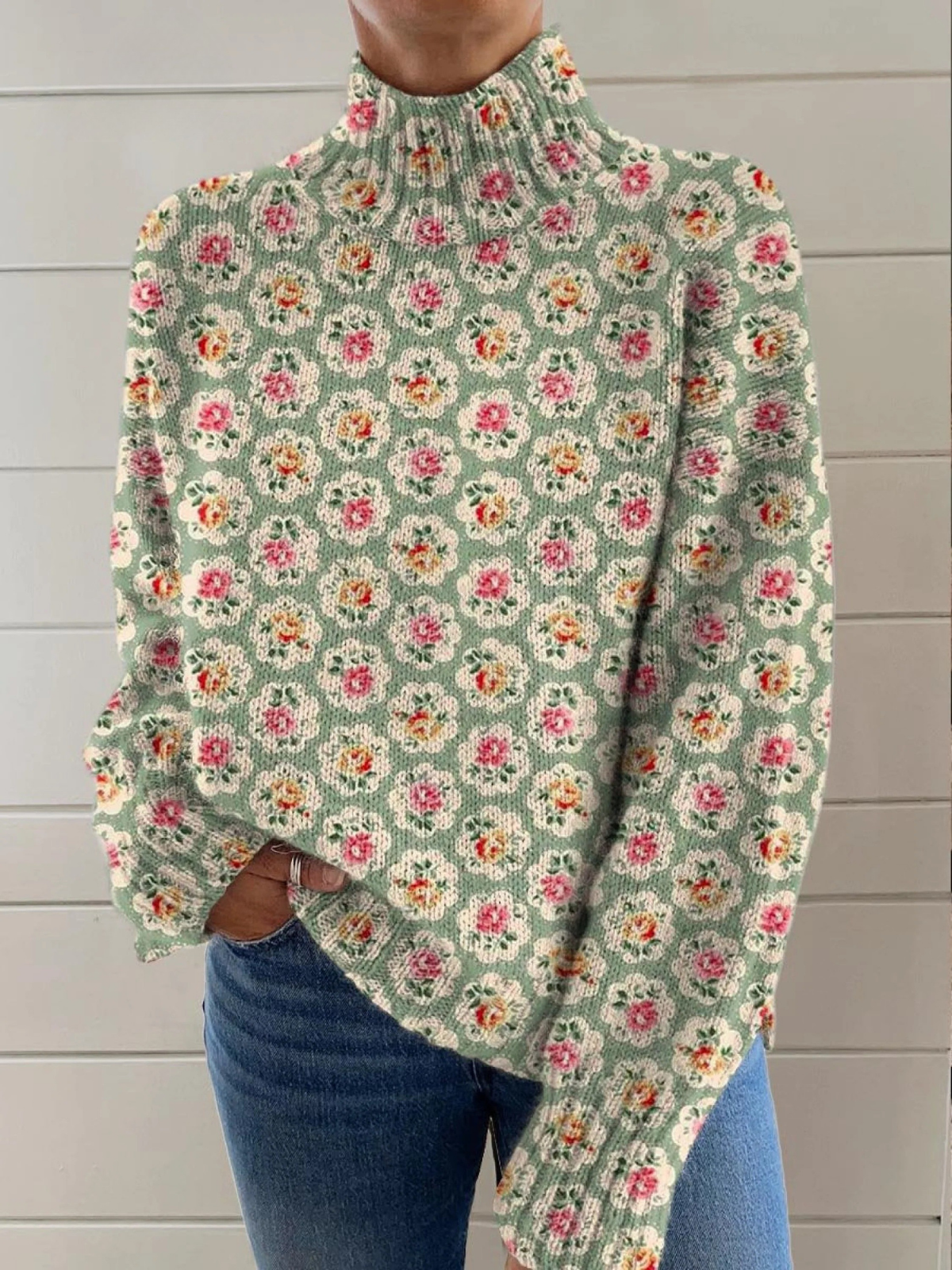 Chloe | Vacker Blommig Turtleneck
