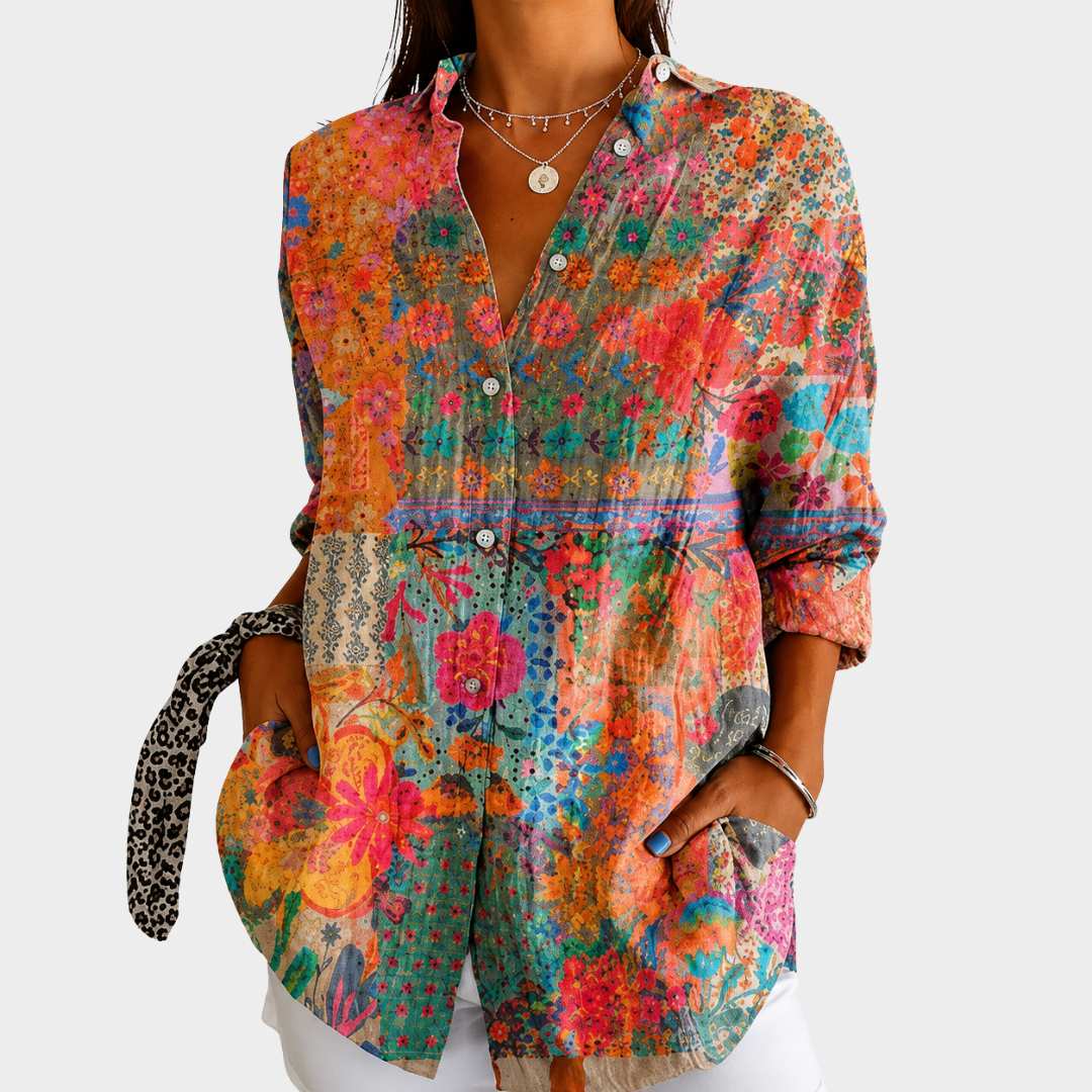 Solbelyst Vildblomster Patchwork Blus