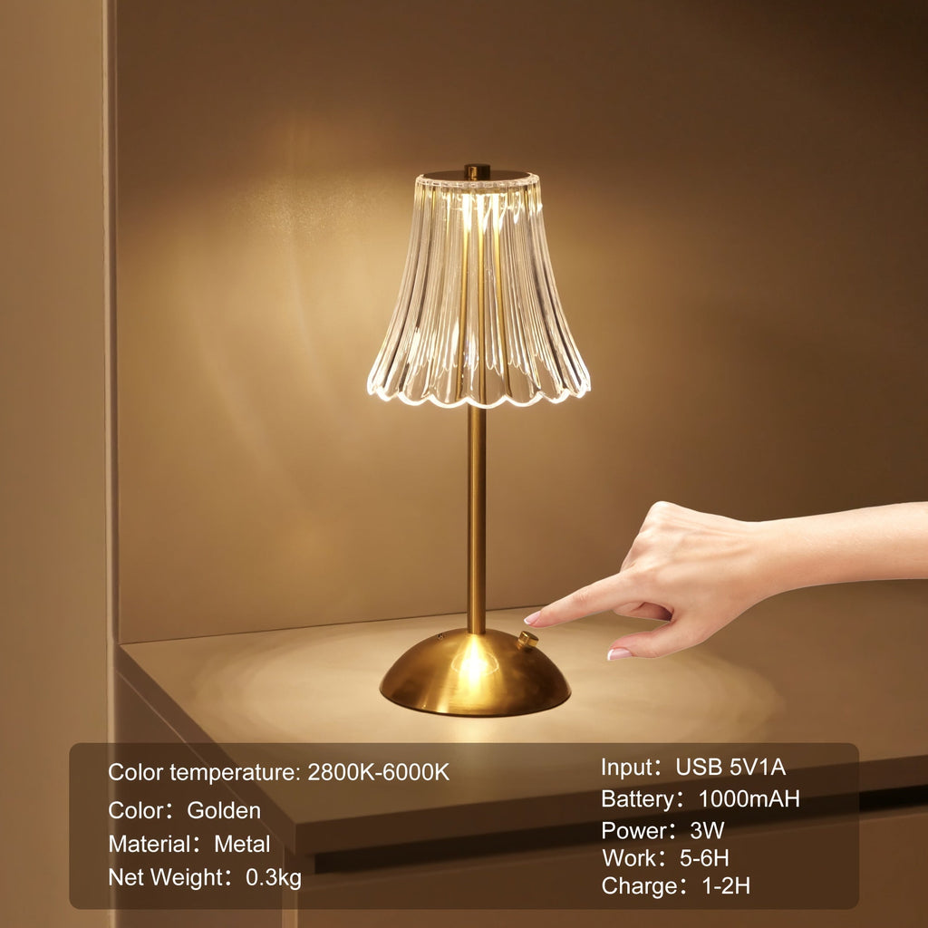 Crystaluxe - Lampa Stołowa LED z Kryształami z Dotykowym Sterowaniem, Trzy Kolory Światła