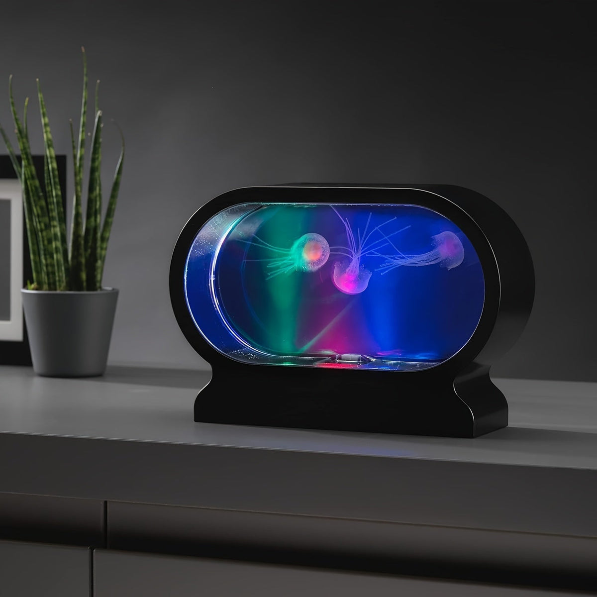 LumiJelly - Lampa Stołowa LED Meduza, Symulacja Akwarium w 3 Kolorach, Zasilana Baterią, Światło Dekoracyjne