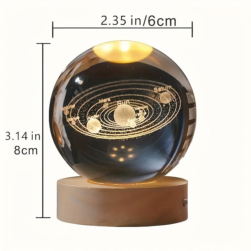 LumiSphere - 3D Kryształowa Kula LED Nocna Lampa z Drewnianą Podstawą