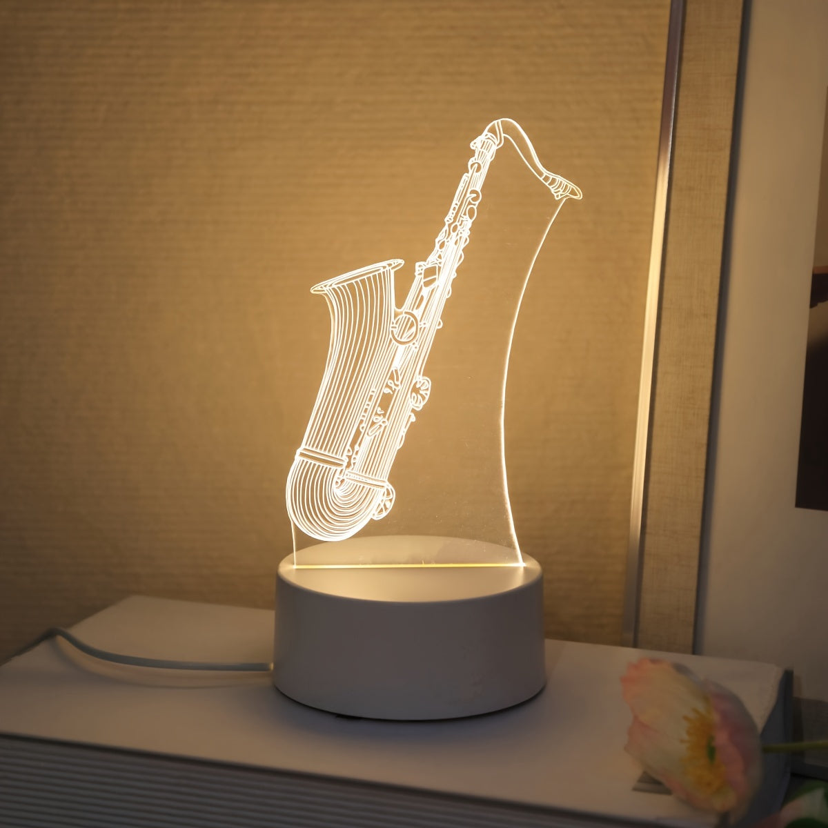 SaxGlow - 3D Lampa nocna LED w kształcie saksofonu, zasilana przez USB