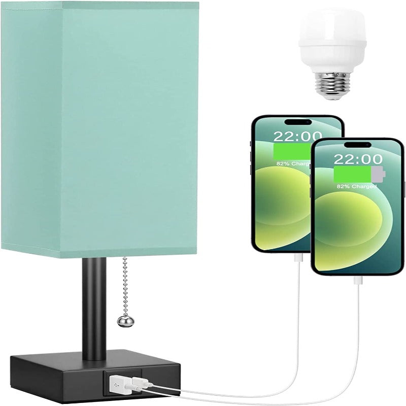 Lampa stołowa z 3 poziomami jasności - 2700/3500/5000K Nocna lampka z portami USB i sznurkiem