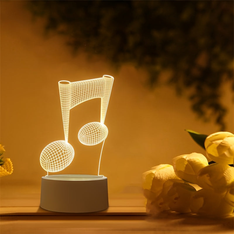 LumiNote - Akrylowa Lampa Nocna w Kształcie Nuty Muzycznej, 3D LED Ramka, Zasilana przez USB