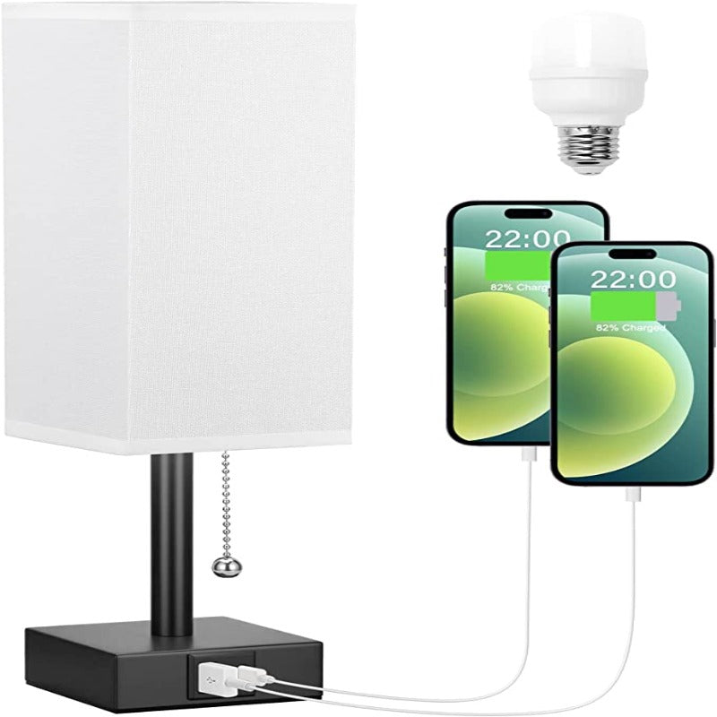 Lampa stołowa z 3 poziomami jasności - 2700/3500/5000K Nocna lampka z portami USB i sznurkiem