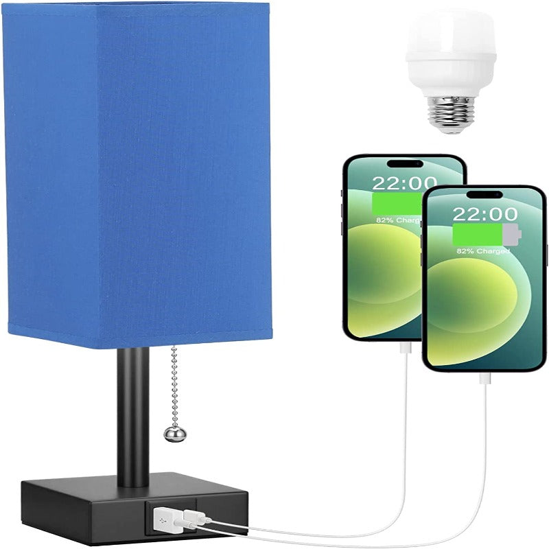 Lampa stołowa z 3 poziomami jasności - 2700/3500/5000K Nocna lampka z portami USB i sznurkiem