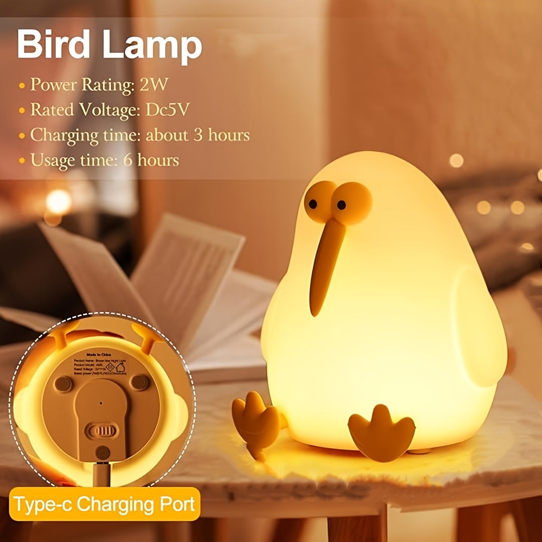 KiwiGlow - Lampka nocna KiwiBird LED, ładowana przez USB z dotykowym czujnikiem ściemniania