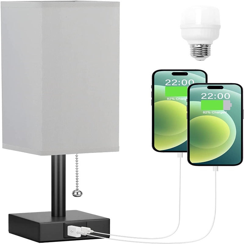 Lampa stołowa z 3 poziomami jasności - 2700/3500/5000K Nocna lampka z portami USB i sznurkiem